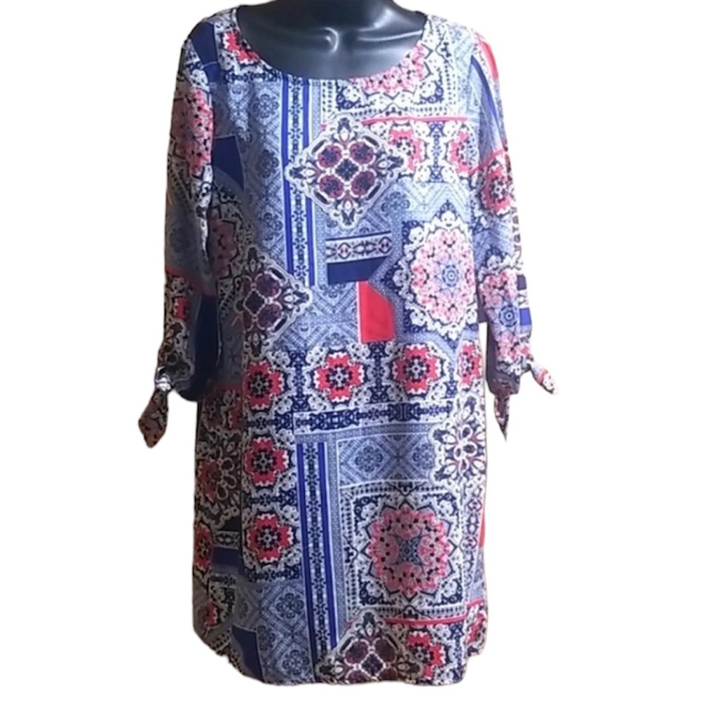 Bebop NWT 3/4 Sleeve Size S Dress Red Blue White Essentiall summer tunic top